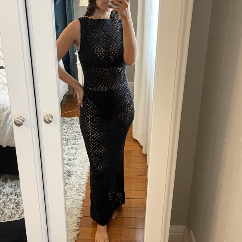 DISSH CLOVER BLACK CROCHET MIDI DRESS